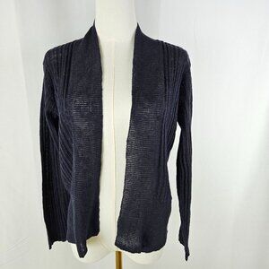 Eileen Fisher Sweater Cardigan Size Small Navy Blue Lightweight Open Front